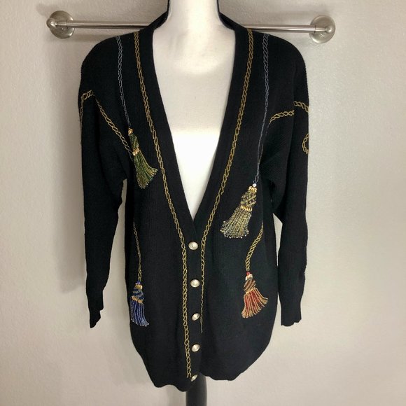 Stunning 80s Vintage Beaded Cardigan Sweater - Size Women's Large (L) - Picture 7 of 9